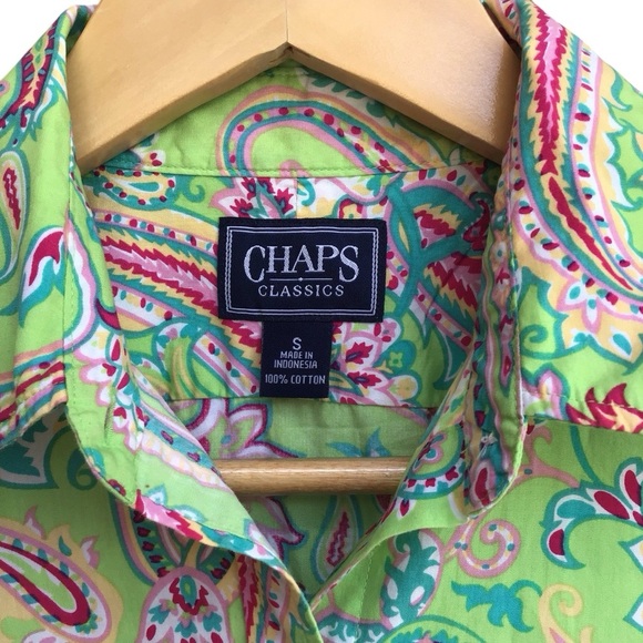 Chaps Green Paisley Button Up Shirt NEW - Picture 3 of 6